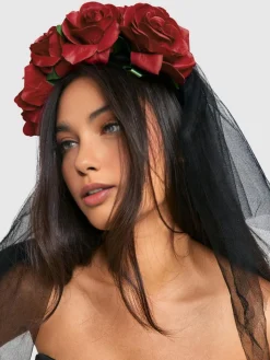 COMMENSE Halloween Rose Flower Black Mesh Headband* Hair Claws & Hats|Accessories