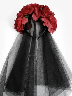 COMMENSE Halloween Rose Flower Black Mesh Headband* Hair Claws & Hats|Accessories
