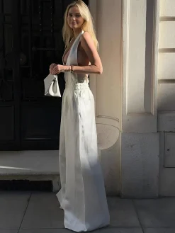 COMMENSE Halter Backless Jumpsuit* White Dresses|Jumpsuits & Rompers