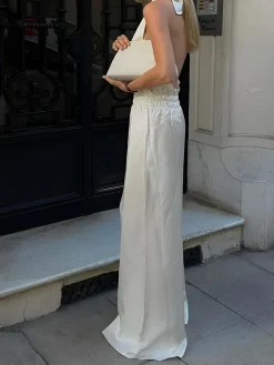 COMMENSE Halter Backless Jumpsuit* White Dresses|Jumpsuits & Rompers
