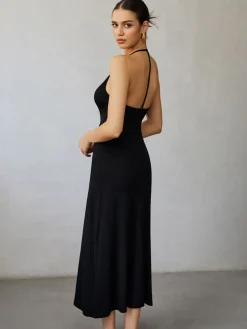 COMMENSE Halter Backless Midi Dress* Black Dresses|Casual Dresses