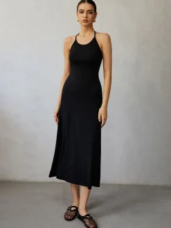 COMMENSE Halter Backless Midi Dress* Black Dresses|Casual Dresses