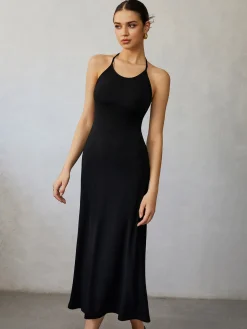 COMMENSE Halter Backless Midi Dress* Black Dresses|Casual Dresses
