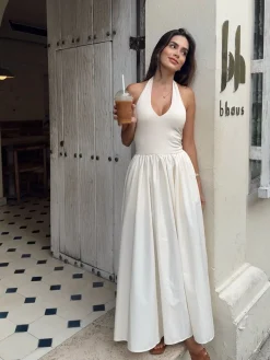 COMMENSE Halter Backless Pockets Dress* White Dresses|Black Dresses