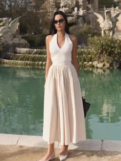 COMMENSE Halter Backless Pockets Dress* White Dresses|Black Dresses