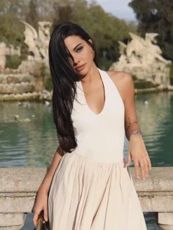 COMMENSE Halter Backless Pockets Dress* White Dresses|Black Dresses