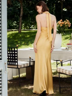 COMMENSE Halter Backless Satin Long Dress* Cocktail & Party Dresses|Summer Dresses