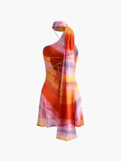COMMENSE Halter Backless Tie Dye Short Dress* Casual Dresses|Cocktail & Party Dresses
