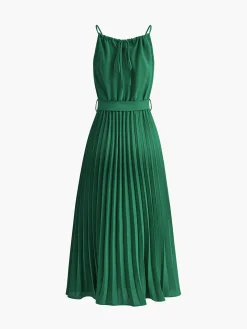 COMMENSE Halter Belted Pleated Midi Dress* Vacation Dresses|Summer Dresses