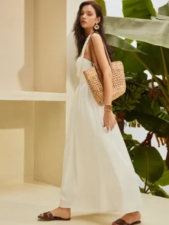 COMMENSE Halter Cutout Backless Dress* White Dresses|Casual Dresses