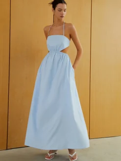 COMMENSE Halter Elastic Waist Cutout Long Pocket Dress* Cocktail & Party Dresses|Vacation Dresses