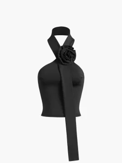 COMMENSE Halter Open Back Rosette Tank Top* Sweater Tops|Tank Tops & Camis
