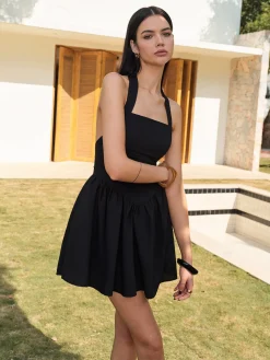 COMMENSE Halter Panel Corset Short Dress* Black Dresses|Casual Dresses