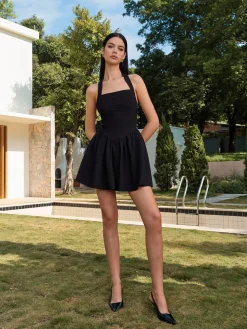 COMMENSE Halter Panel Corset Short Dress* Black Dresses|Casual Dresses