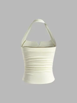 COMMENSE Halter Pleated Ribbed Tank Top* Tank Tops & Camis|Tops