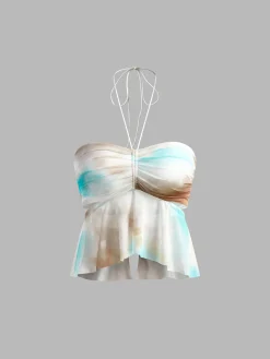 COMMENSE Halter Pleated Ruffle Cami Top* Tank Tops & Camis|Tops