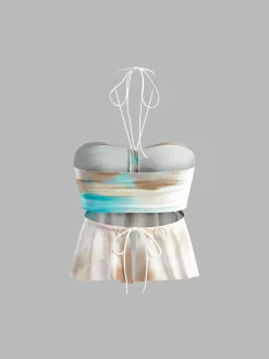 COMMENSE Halter Pleated Ruffle Cami Top* Tank Tops & Camis|Tops