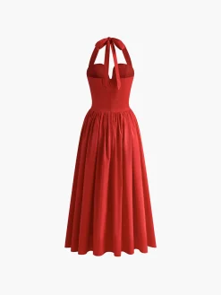 COMMENSE Halter Sweetheart Pleated Midi Dress* Cocktail & Party Dresses|Summer Dresses