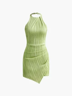 COMMENSE Halter Texture Backless Short Dress* Vacation Dresses|Summer Dresses
