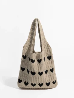 COMMENSE Heart Pattern Knit Shoulder Bag* Bags|Accessories