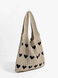 COMMENSE Heart Pattern Knit Shoulder Bag* Bags|Accessories