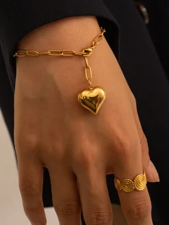 COMMENSE Heart Pendant Chain Link Bracelet* Rings & Bracelets|Accessories