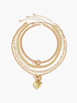 COMMENSE Heart Pendant Multi Chain Necklace* Necklaces|Accessories