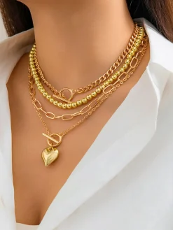 COMMENSE Heart Pendant Multi Chain Necklace* Necklaces|Accessories