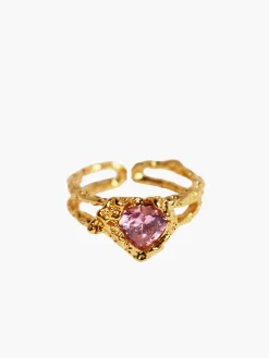 COMMENSE Heart Rhinestone Adjustable Open Ring* Rings & Bracelets|Accessories
