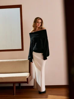 COMMENSE High Stretch Off-Shoulder Shift Sweater* Sweater Tops|Sweaters & Cardigans