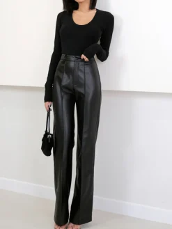 COMMENSE High Waist Faux Leather Pants* Pants|Bottoms