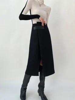 COMMENSE High Waist Tweed Asymmetric Wrap Midi Skirt* Skirts|Bottoms