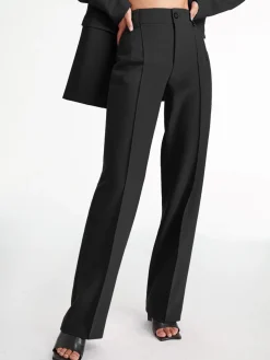 COMMENSE High Waisted Pleat Front Solid Colored Straight Leg Trousers* Wide Leg|Pants