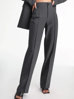 COMMENSE High Waisted Pleat Front Solid Colored Straight Leg Trousers* Wide Leg|Pants