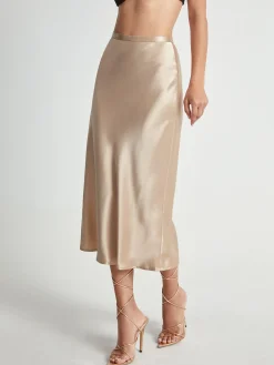 COMMENSE High Waisted Satin Flowy Midi Skirt* Skirts|Bottoms