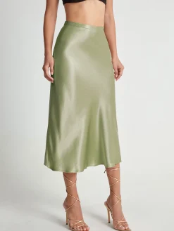 COMMENSE High Waisted Satin Flowy Midi Skirt* Skirts|Bottoms