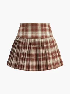 COMMENSE High-Waist Checked Pleated Skirt* Skirts|Bottoms