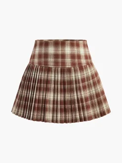COMMENSE High-Waist Checked Pleated Skirt* Skirts|Bottoms