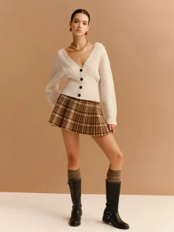 COMMENSE High-Waist Checked Pleated Mini Skirt* Bottoms