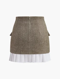 COMMENSE High-Waist Chevron Pleated Zipper Panel Skirt* Bottoms