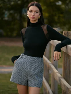 COMMENSE High-Waist Houndstooth Tweed Shorts* Matching Sets|Bottoms
