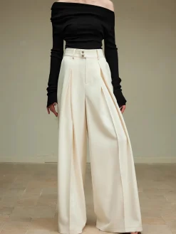 COMMENSE High-Waist Pleated Wide-Leg Pants* Pants|Bottoms