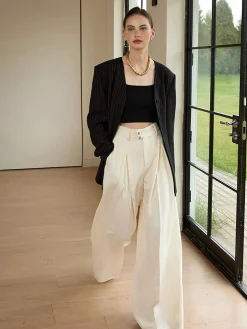 COMMENSE High-Waist Pleated Wide-Leg Pants* Pants|Bottoms