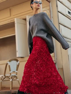 COMMENSE High-Waist Rosette Skirt* Skirts|Matching Sets