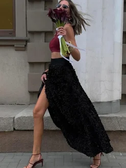 COMMENSE High-Waist Rosette Skirt* Skirts|Matching Sets