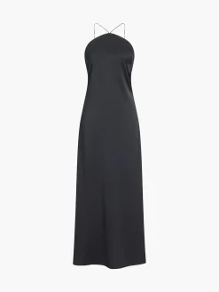 COMMENSE Hold My Pearls Open Back Satin Long Dress* Black Dresses|Casual Dresses