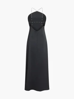COMMENSE Hold My Pearls Open Back Satin Long Dress* Black Dresses|Casual Dresses