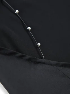 COMMENSE Hold My Pearls Open Back Satin Long Dress* Black Dresses|Casual Dresses