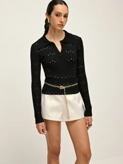 COMMENSE Hollow Button Polo Sweater Without Belt* Sweater Tops|Sweaters & Cardigans