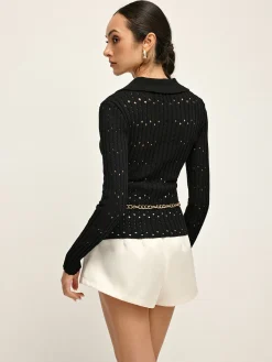 COMMENSE Hollow Button Polo Sweater Without Belt* Sweater Tops|Sweaters & Cardigans
